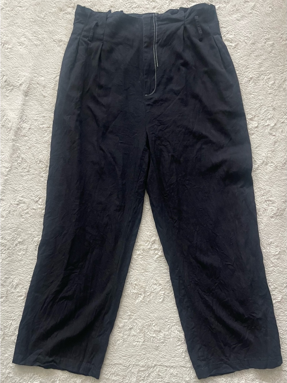 Paperbag High-Rise Wide Leg Pants — Black